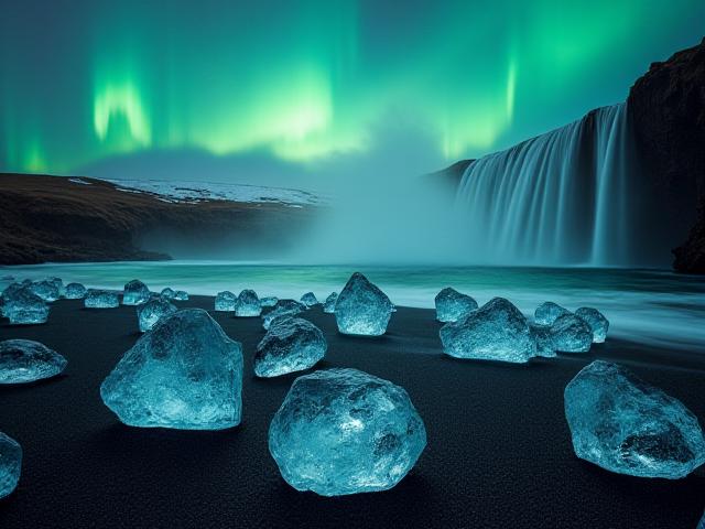 Аврора над ледниками Исландии